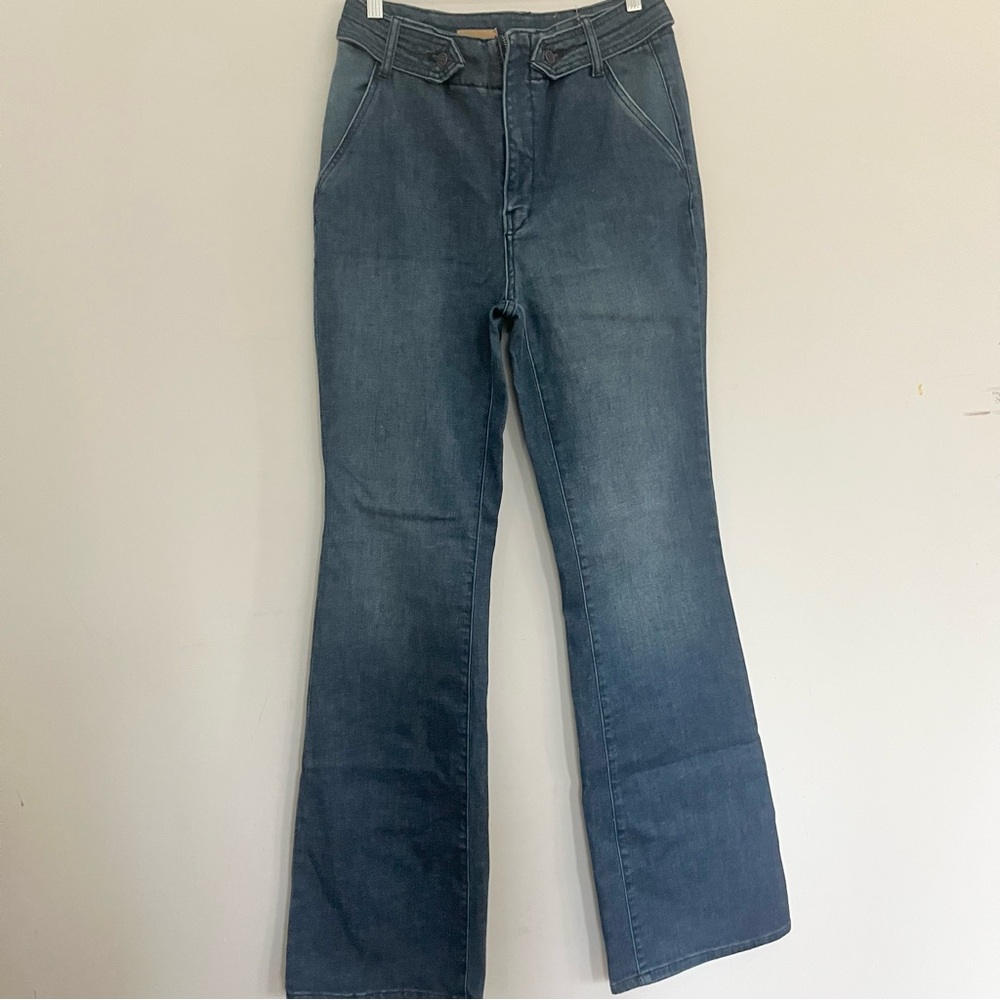 Pilcro Anthropologie High Rise Flare Jeans Size 30 Medium Wash w Side Details
